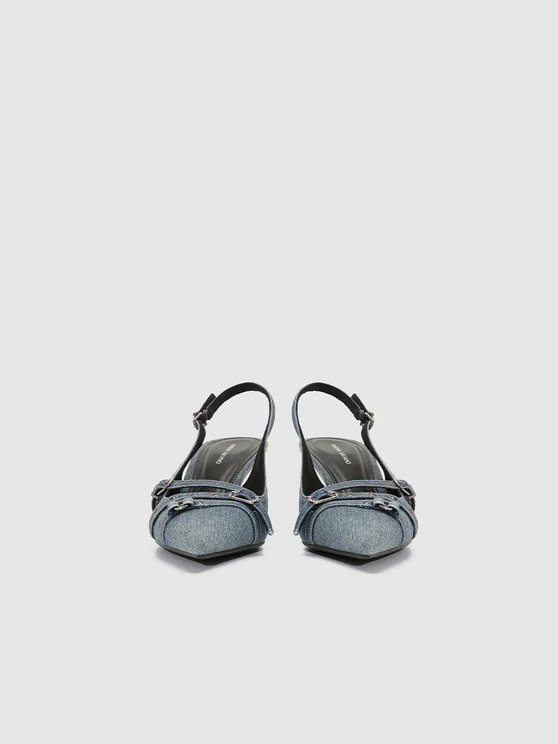 Urban Revivo denim slingback heels with pointed toe and buckled straps