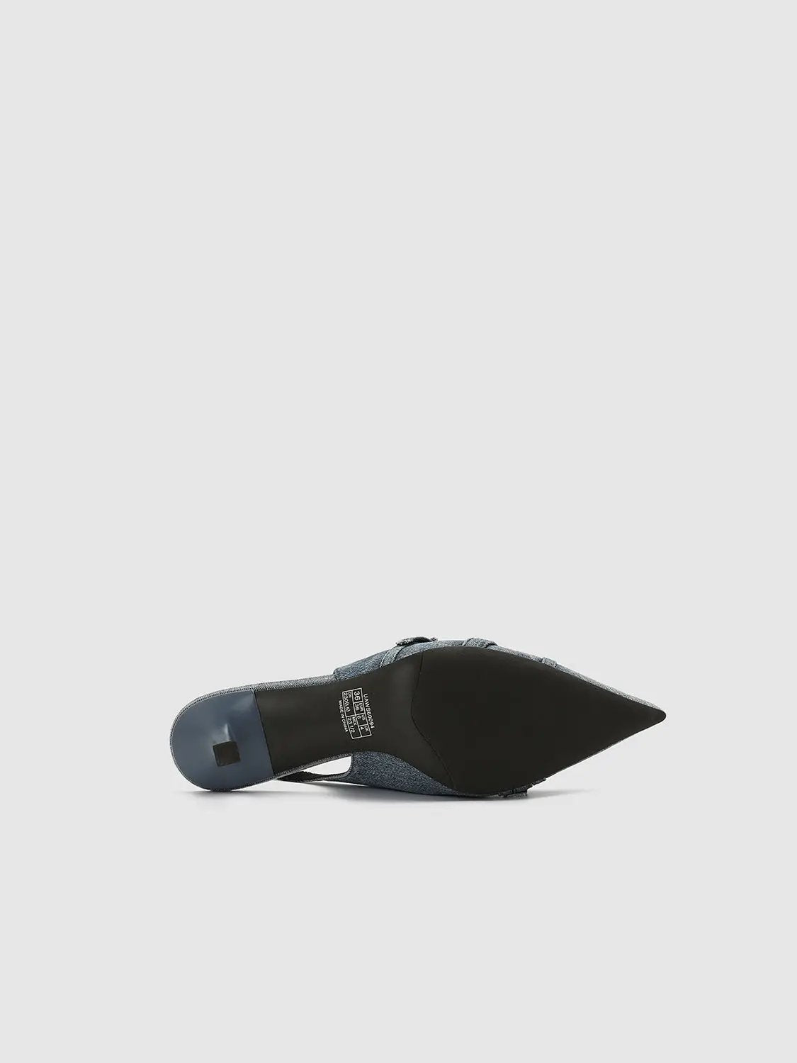 Urban Revivo Fashion slingback heels; blue denim-textured upper, pointed toe, black sole.