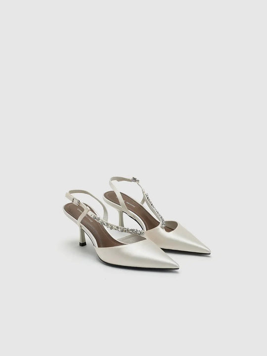 Crystal Embellished Strappy Slingback Pointed Toe Mules