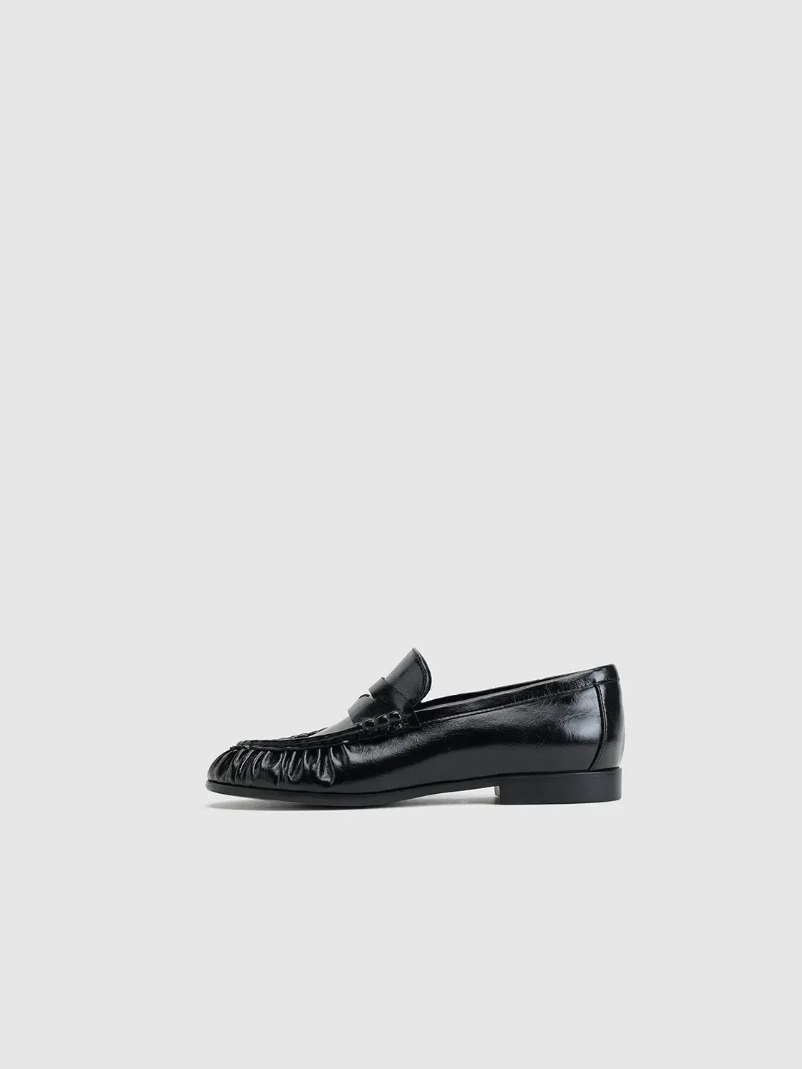 Flats by Urban Revivo Fashion in black leather loafer with ruched toe detailing