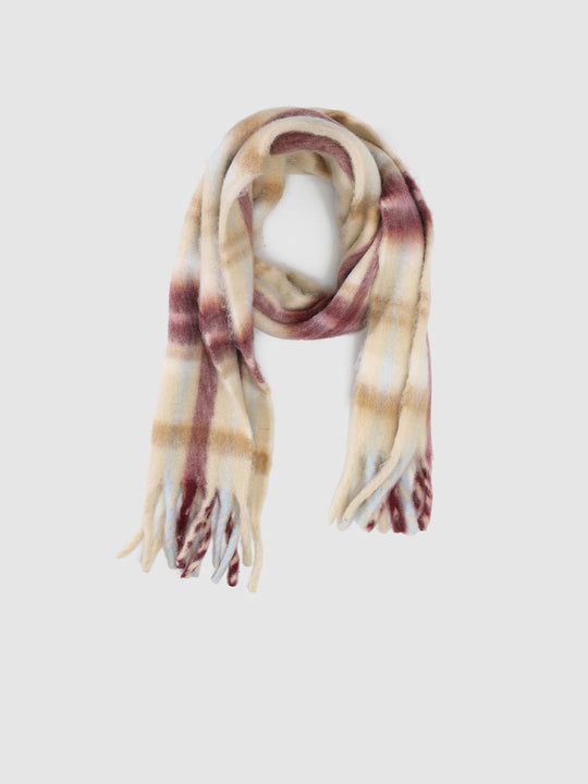 Fluffy Check Fringed Scarf