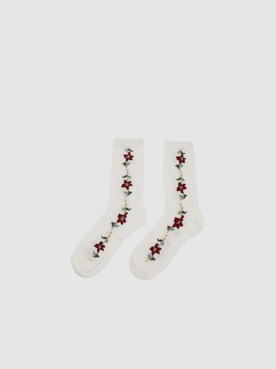 Floral Embroidered Cable Knitted Socks
