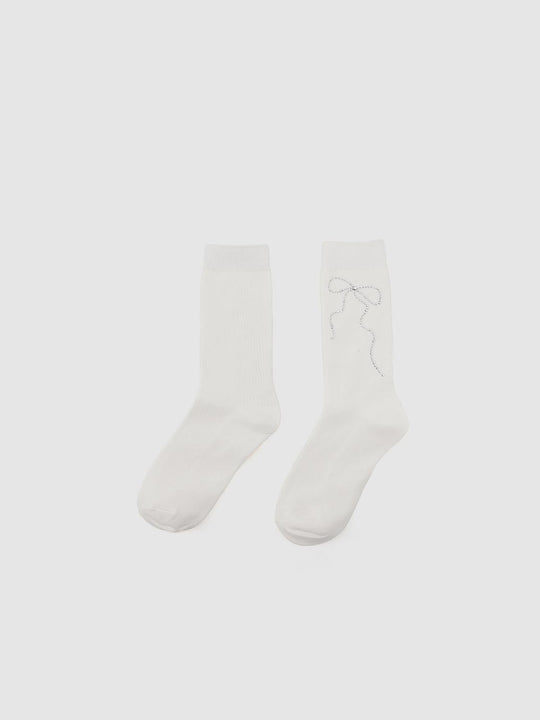 Embellished Bow Detail Ribbed Socks
