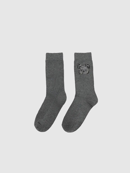 Cotton Polyester Elastane Blend Sequin Square Accent Socks