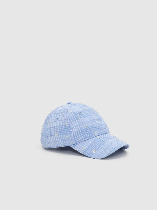 Cotton-Polyester Checkered Daisy Embroidered Baseball Caps