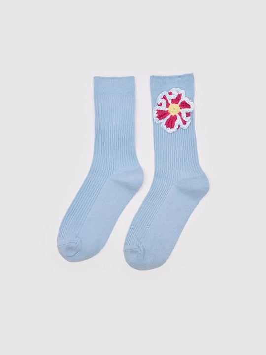 Soft Cotton Blend Crochet Floral Embellished Socks
