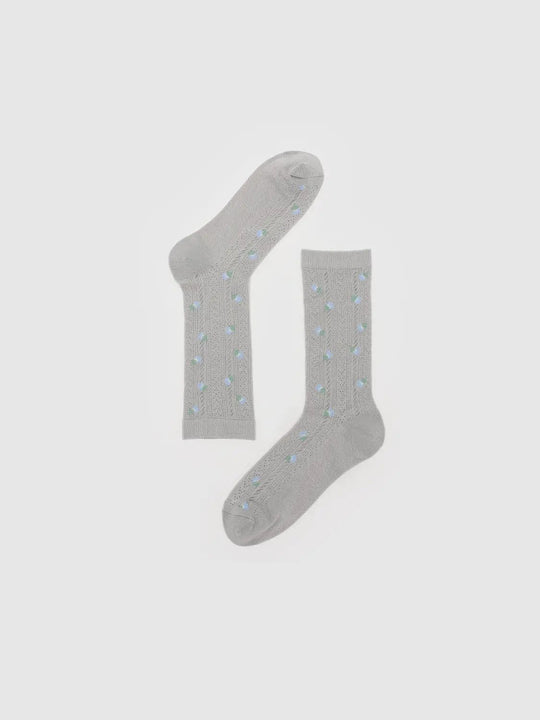 Viscose Ribbed Floral Intarsia Knit Socks