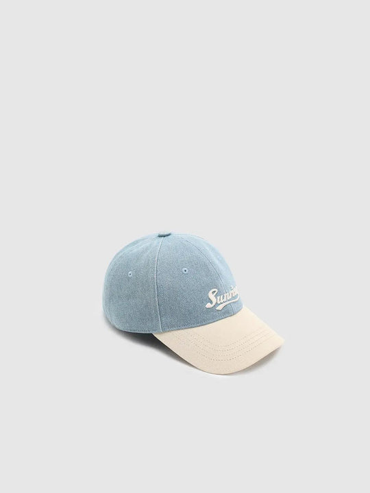 Washed Light Blue Two-tone Embroidered Baseball Cap