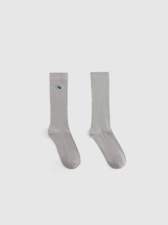 Ribbed Embroidered Socks With Subtle Stretch