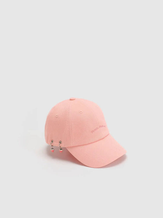 Embroidered Cotton Baseball Cap With Side Charm Detail