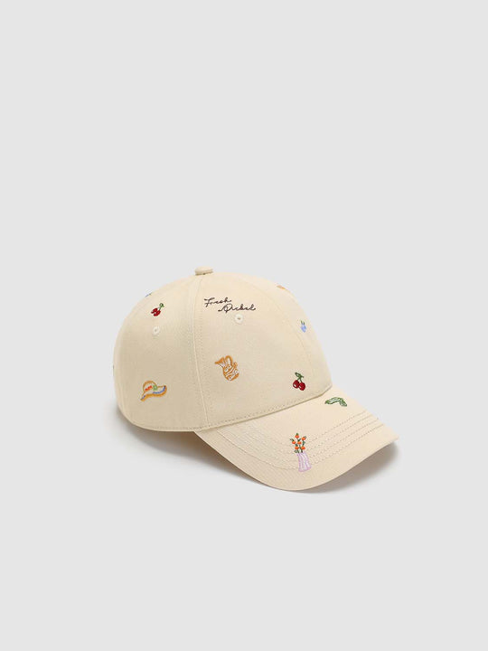 Gorra de algodón con motivos florales bordados multicolor