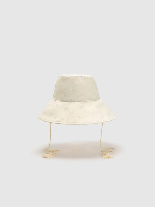 Floral Embroidered Drawstring Bucket Hat
