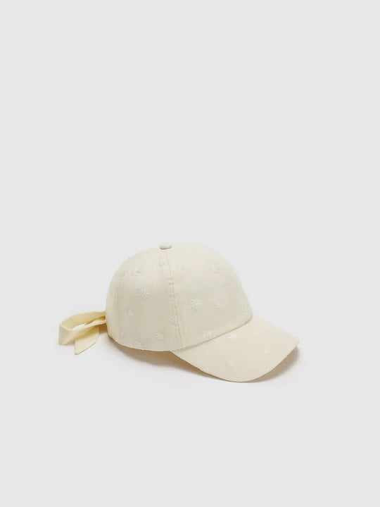 Embroidered Floral Ribbon Tie Baseball Cap