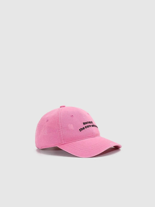 Distressed Embroidered Text Cotton Baseball Cap