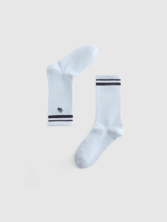 Ribbed Embroidered Striped Crew Length Socks