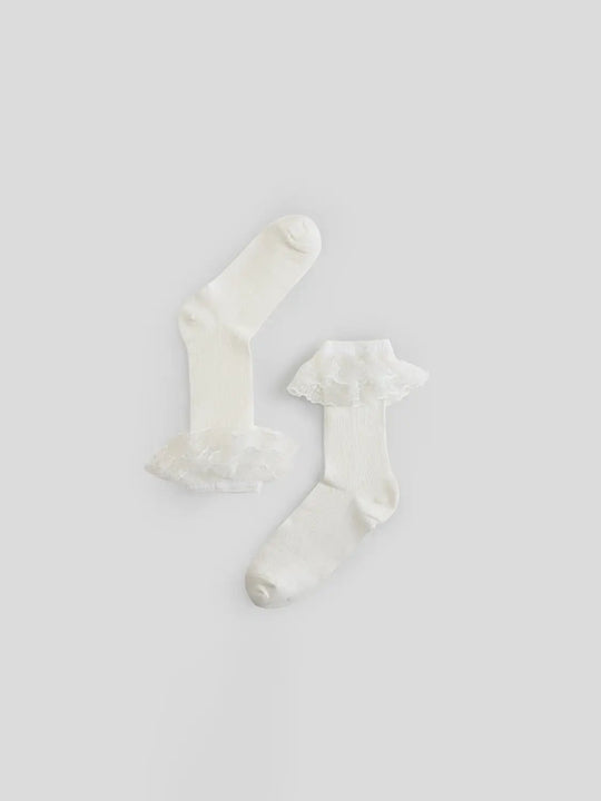 White Ruffled Lace Trim Ankle Socks