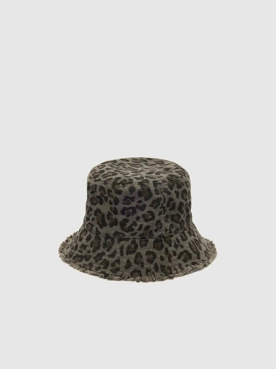 Animal Print Raw Hem Cotton Bucket Hat
