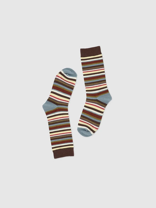 Medium Multi-Color Striped Ribbed Knit Socks