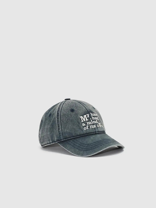 Washed Text Embroidered Cotton Baseball Cap