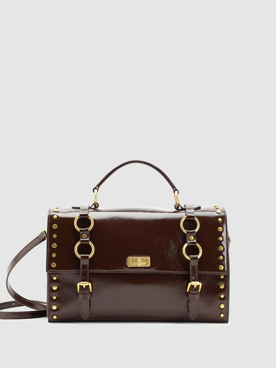 Wax Faux Leather Studded Handle Shoulder Bags