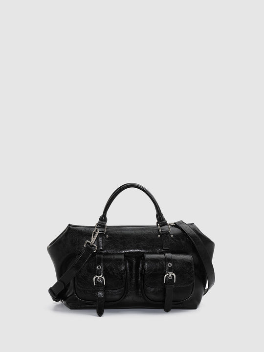 Oversized Faux Leather Multi-Pocket Handle Shoulder Bags