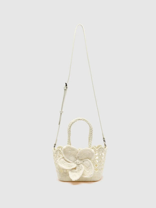 Cotton Crochet Flower Embroidered Tote Bag