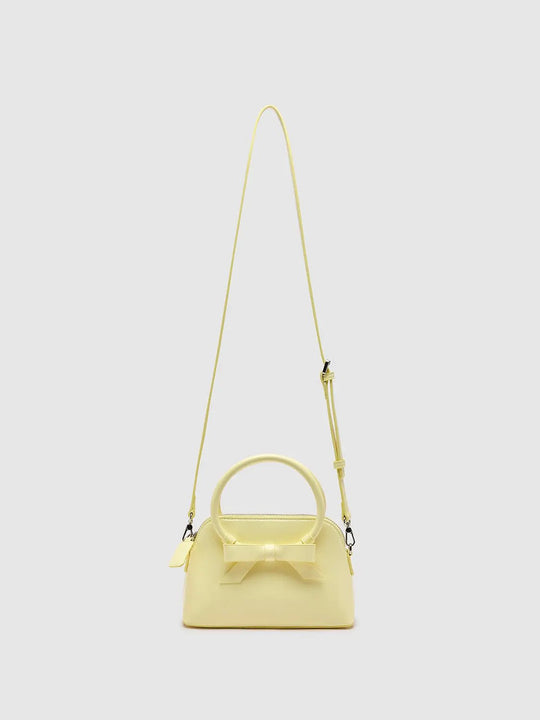 Pastel Yellow Leather Bow Satchel Crossbody Bags