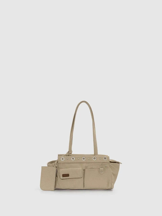 Grommet Detail Large Front Pocket Shoulder Bag