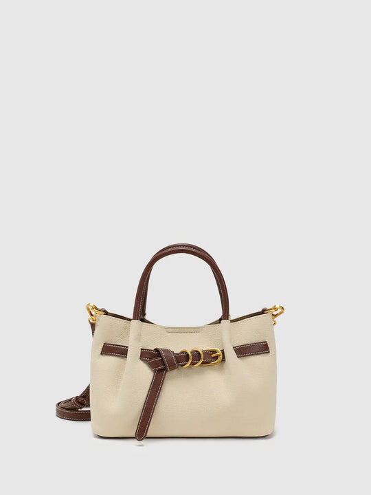 Faux Leather Gold Hardware Belted Accent Satchel Bags