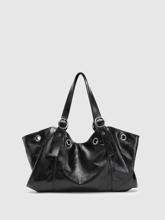 Eyelet Grommet Hardware Two-Handle Ring Detailing And Seam Detailing Shoulder Bag