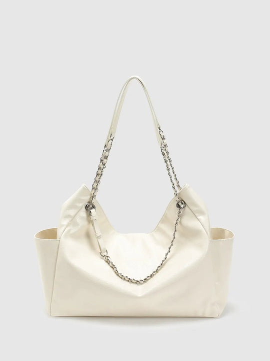 Faux Leather Tote With Chain Strap Stylish Hobo Shoulder Bags