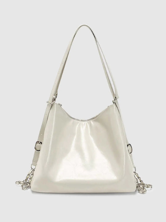 Artificial Leather Chain Detail Shoulder Bag