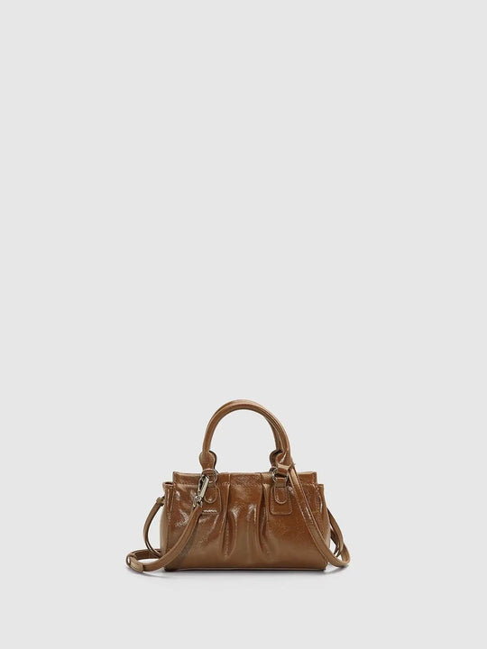 Mini sac à main marron froncé à poignée supérieure, convertible en sac bandoulière