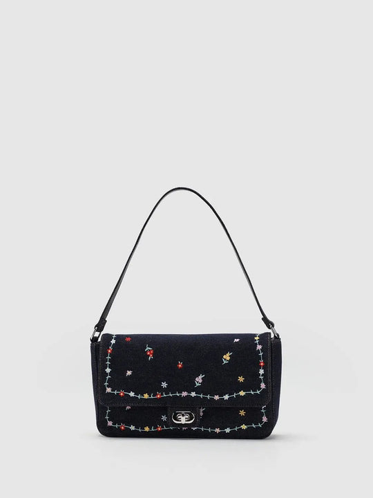 Floral Embroidered Fabric Shoulder Bag