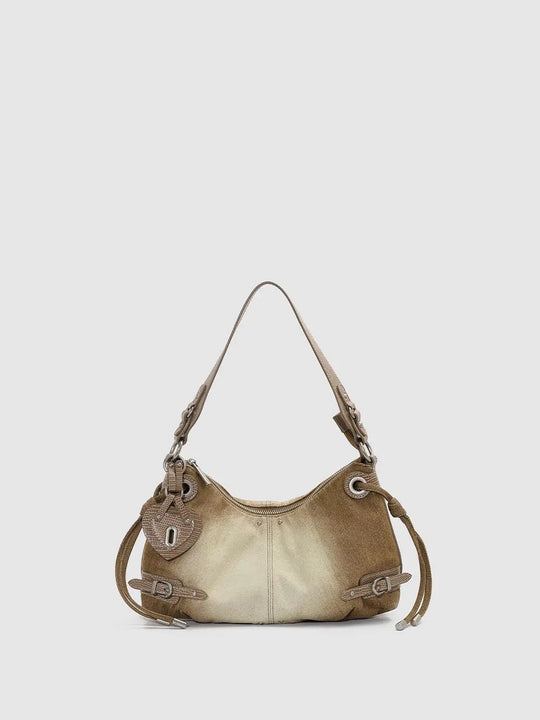 Distressed Canvas Hobo Bag With Buckle