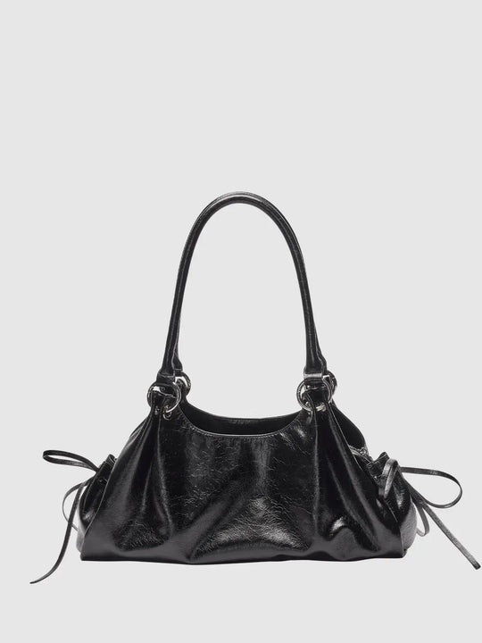 Textured Ruched Drawstring Slouchy Shoulder Bag
