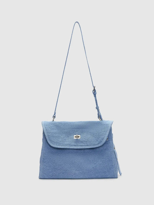 Denim Textured Flap Front Pocket Zip Crossbody Bag