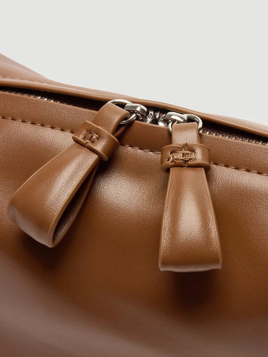 Top Handle & Crossbody Bag in tan leather with silver hardware by Urban Revivo Fashion