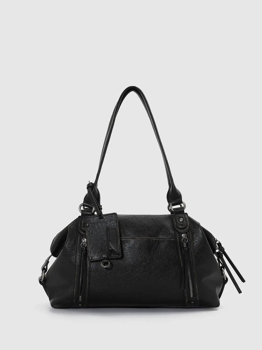 Sac à bandoulière noir texturé avec fermeture zippée et longue bandoulière