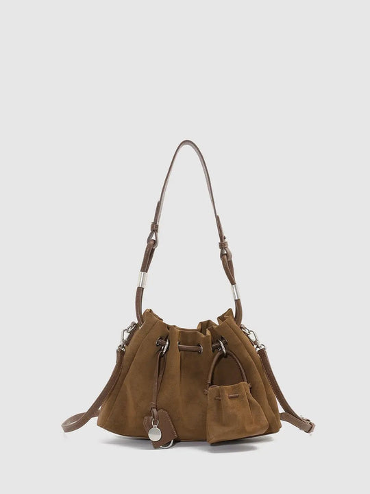 Ruched Drawstring Artificial Leather Shoulder Bag