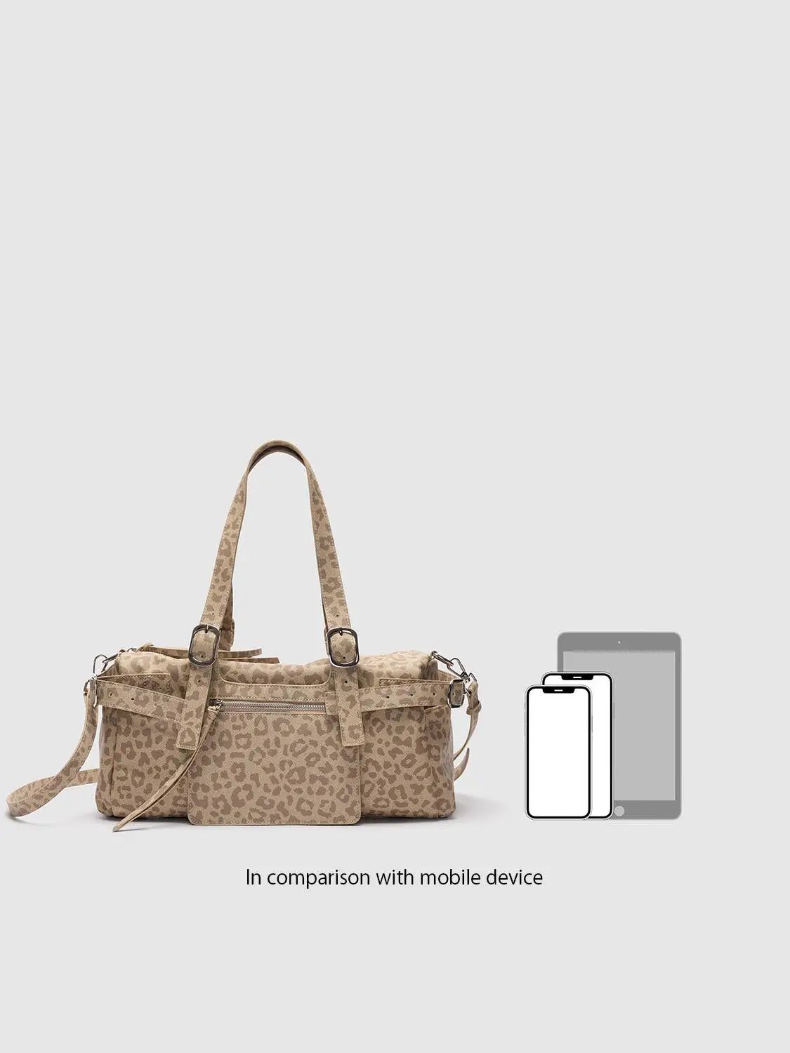 Shoulder & Crossbody Bag set in beige leopard print with multiple pockets