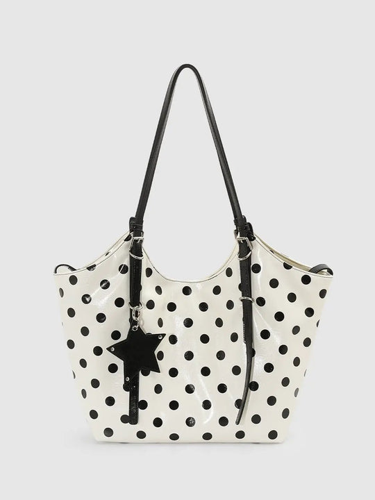 Polka Dot Shoulder Bag With Black Star Charm