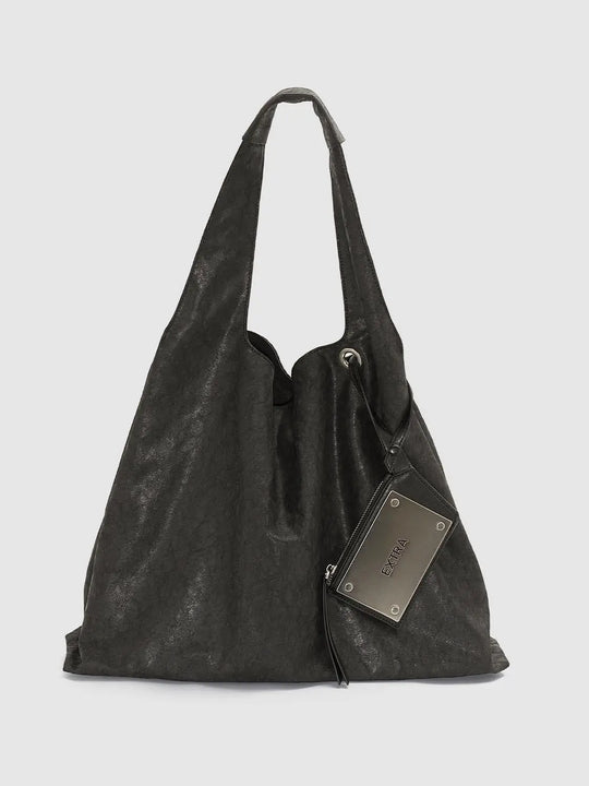 Bolso grande de hombro de tejido, de estilo holgado, con tira larga y estuche de piel sintética incorporado