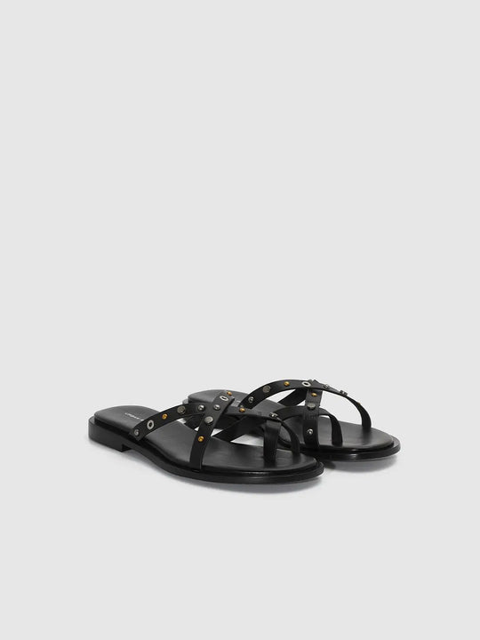 Faux Leather Studded Slippers With Slight Stretch For Comfort
