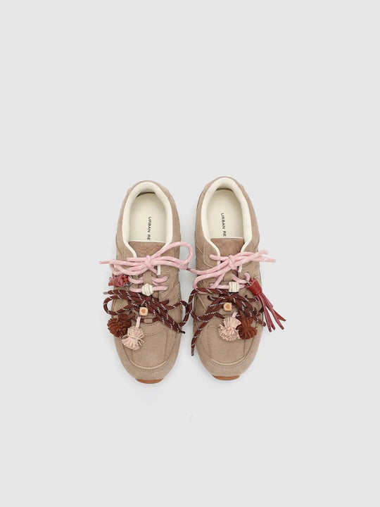 Colorful Tassel Lace Up Embellished Sneakers