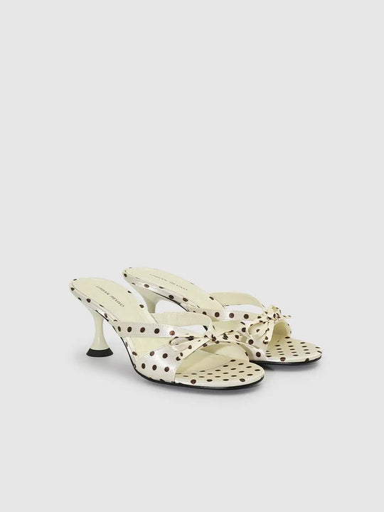 Mint Textile Polka Dot Bow Embellished Slippers