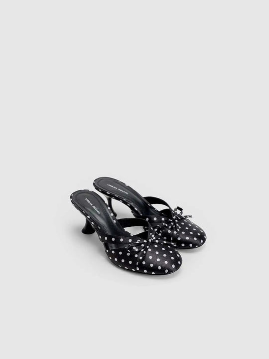 Textile Upper Polka Dot Pattern Bow Knot Trimmed Two-Strap Strappy Open Vamp Shoes