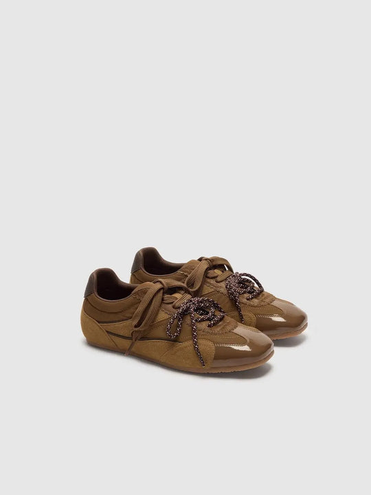 Patent Toe Panelled Mixed Texture Sneakers