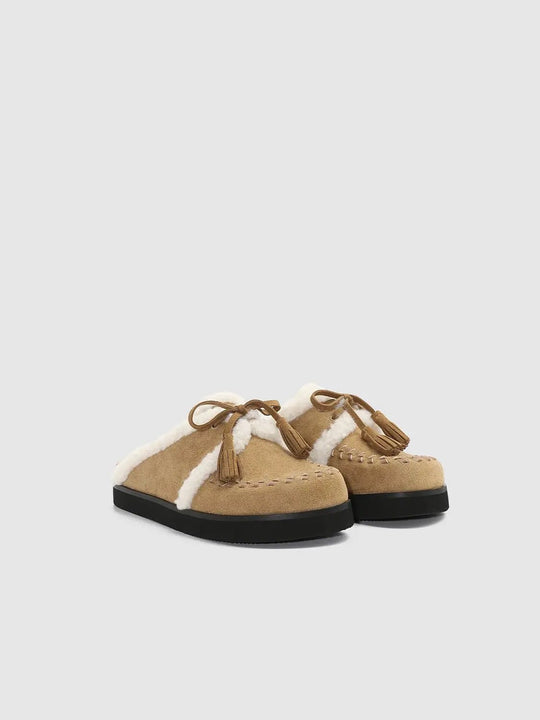 Fur Trimmed Tassel Moccasin Slippers