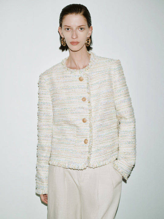 Raw Hem Straight Tweed Jacket